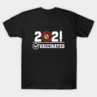 2021 Vaccination Checked Yes Text Based Design T-Shirt